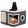 Maison très confortable pour votre chat , 43 x 43 x 32 cm, boule suspendue, fenêtre Ronde, cube pour chat à 2 niveaux