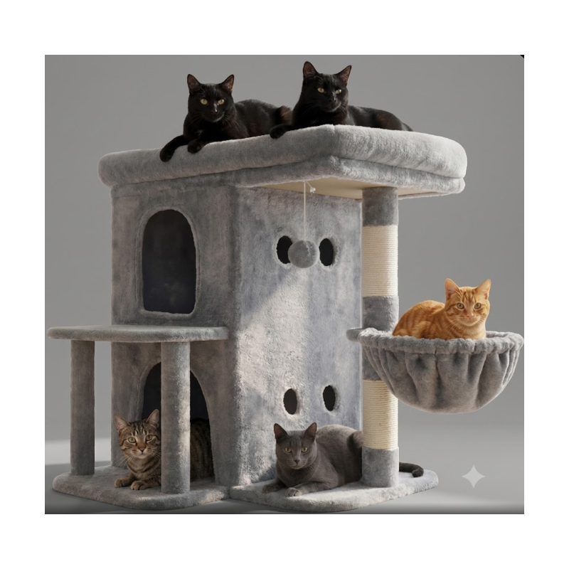 Arbre à chat de 65 cm pour chats avec plateforme spacieuse, cabines Double couche, poteaux à griffes, panier confortable