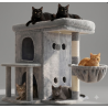 Arbre à chat de 65 cm pour chats avec plateforme spacieuse, cabines Double couche, poteaux à griffes, panier confortable