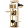 Arbre à chat de 175 cm de Haut, multi-Niveaux avec 2 niches, 2 paniers, 5 griffoirs, perchoir, hamac, beige sable