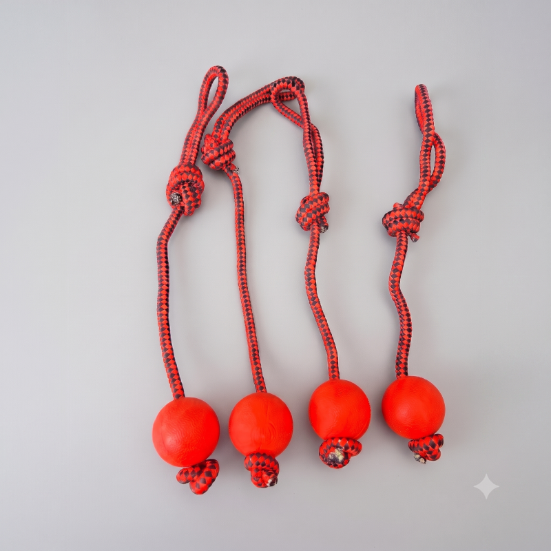 Balles pour chien avec cordes - 4 pièces - rouge
