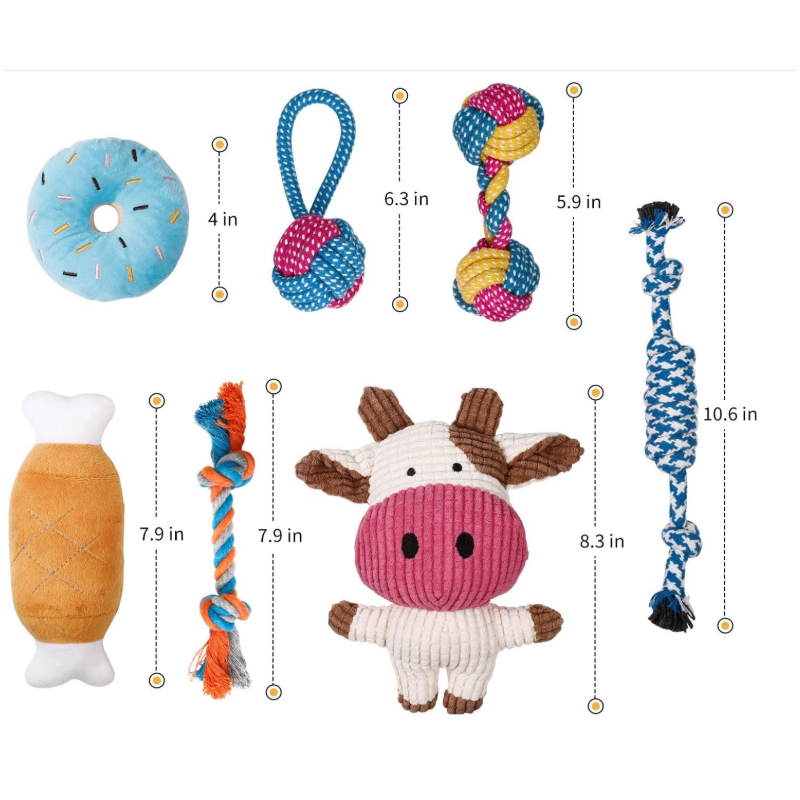 7 Jouets Durables pour Chiots et Petits Chiens - Peluche Non Toxique en Coton Naturel